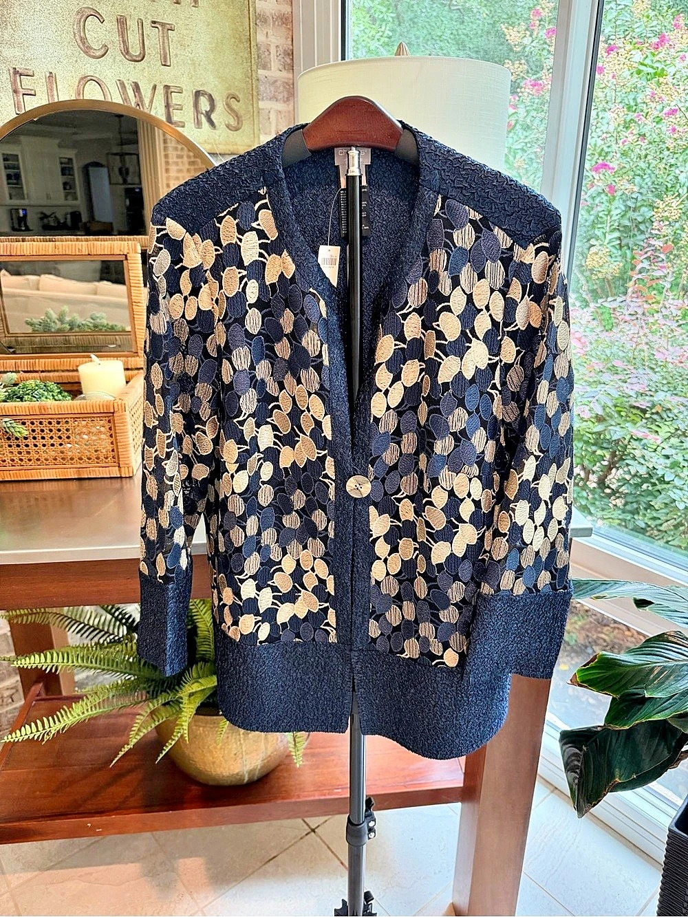 NWT Chico's Textured Pattern Blazer in Blue & Gold